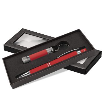Diamond Kugelschreiber mit Davis LED-Taschenlampe Geschenkset red