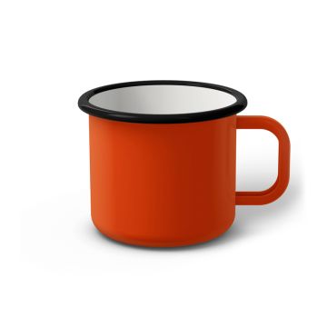 Emaille Tasse 8 cm orange, schwarzer Rand, Innenfarbe weiß, (Klassiker)