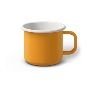 Emaille Tasse 8 cm dunkelgelb, weißer Rand, Innenfarbe weiß, (Klassiker)