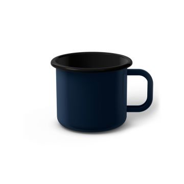 Emaille Tasse 7 cm dunkelblau, schwarzer Rand, Innenfarbe schwarz, (Cappuccinotasse)