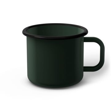 Emaille Tasse 9 cm dunkelgrün, schwarzer Rand, Innenfarbe dunkelgrün, (Jumbotasse)