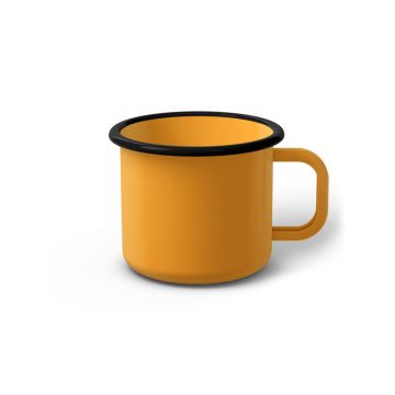 Emaille Tasse 7 cm dunkelgelb, schwarzer Rand, Innenfarbe dunkelgelb, (Cappuccinotasse)