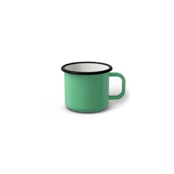 Emaille Tasse 5 cm helltürkis, schwarzer Rand, Innenfarbe weiß, (Espressotasse)