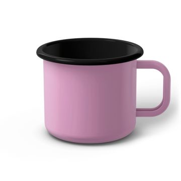 Emaille Tasse 9 cm pink, schwarzer Rand, Innenfarbe schwarz, (Jumbotasse)