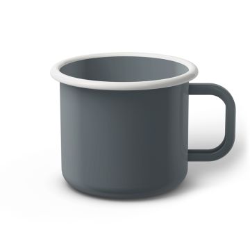 Emaille Tasse 9 cm grau, weißer Rand, Innenfarbe grau, (Jumbotasse)