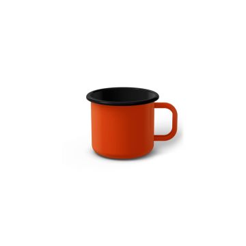 Emaille Tasse 5 cm orange, schwarzer Rand, Innenfarbe schwarz, (Espressotasse)