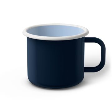 Emaille Tasse 9 cm dunkelblau, weißer Rand, Innenfarbe hellblau, (Jumbotasse)