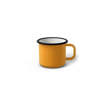 Emaille Tasse 5 cm dunkelgelb, schwarzer Rand, Innenfarbe weiß, (Espressotasse)