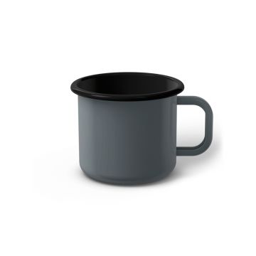 Emaille Tasse 7 cm grau, schwarzer Rand, Innenfarbe schwarz, (Cappuccinotasse)