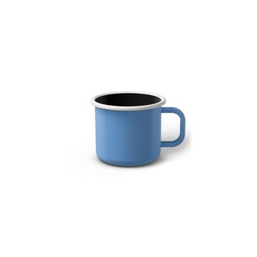 Emaille Tasse 5 cm blau, schwarzer Rand, Innenfarbe weiß, (Espressotasse)