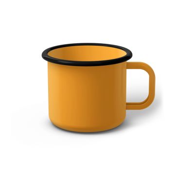 Emaille Tasse 8 cm dunkelgelb, schwarzer Rand, Innenfarbe dunkelgelb, (Klassiker)