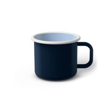 Emaille Tasse 7 cm dunkelblau, weißer Rand, Innenfarbe hellblau, (Cappuccinotasse)