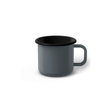 Emaille Tasse 6 cm grau, schwarzer Rand, Innenfarbe schwarz, (Kaffeetasse)