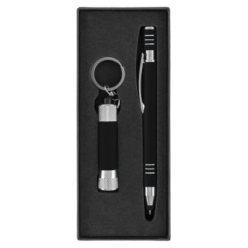 Maya Kugelschreiber und Davis Taschenlampe Geschenkset black
