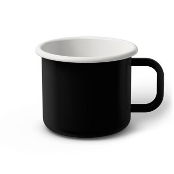 Emaille Tasse 9 cm schwarz, weißer Rand, Innenfarbe weiß, (Jumbotasse)