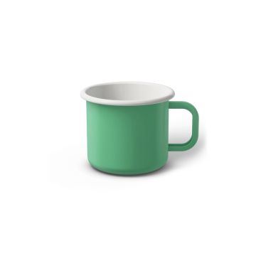 Emaille Tasse 6 cm helltürkis, weißer Rand, Innenfarbe weiß, (Kaffeetasse)