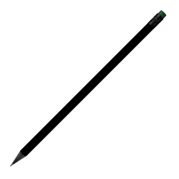 Designbleistift rund schwarz durchgefärbt, schwarz matt mit Radierer, FSC neon_green
