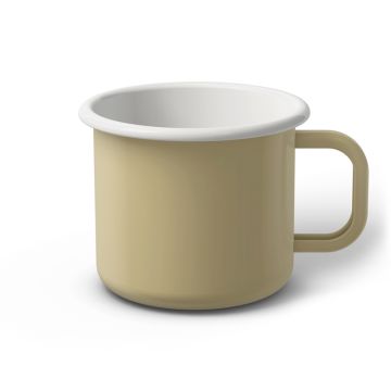 Emaille Tasse 9 cm beige, weißer Rand, Innenfarbe weiß, (Jumbotasse)