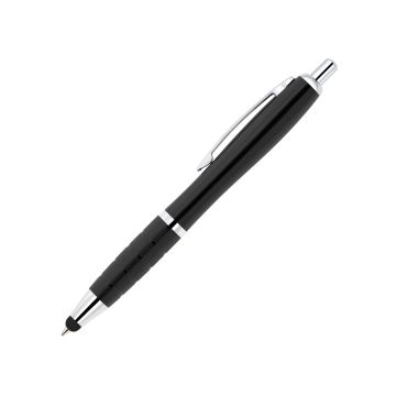 Curvo Metallkugelschreiber chrome mit Metallgriffzone und Stylus schwarz