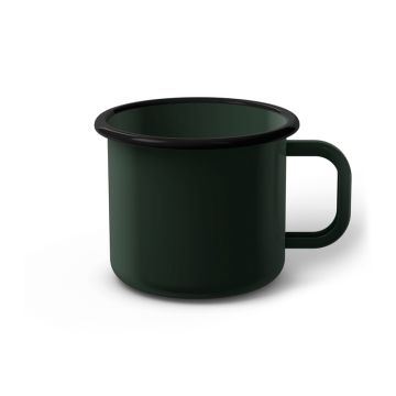 Emaille Tasse 8 cm dunkelgrün, schwarzer Rand, Innenfarbe dunkelgrün, (Klassiker)