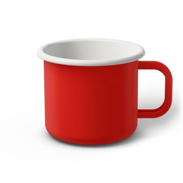 Emaille Tasse 9 cm rot, weißer Rand, Innenfarbe weiß, (Jumbotasse)