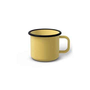 Emaille Tasse 6 cm hellgelb, schwarzer Rand, Innenfarbe hellgelb, (Kaffeetasse)