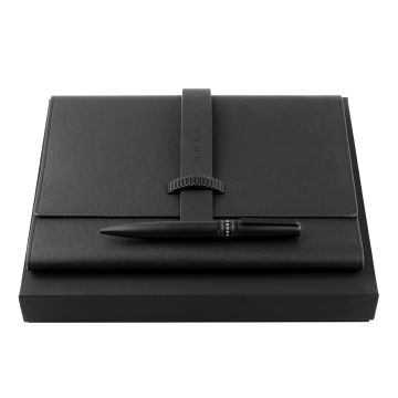HUGO BOSS Set Illusion Gear Black (kugelschreiber & A5 schreibmappe)