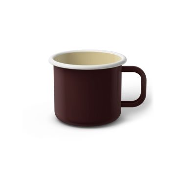 Emaille Tasse 7 cm dunkelbraun, weißer Rand, Innenfarbe beige, (Cappuccinotasse)
