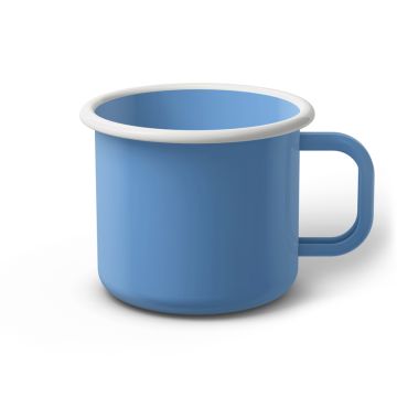 Emaille Tasse 9 cm blau, weißer Rand, Innenfarbe blau, (Jumbotasse)