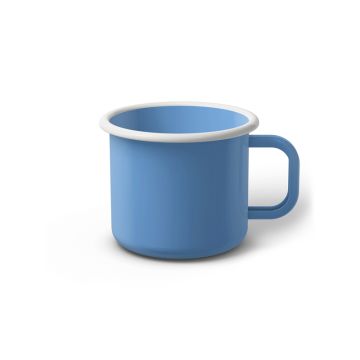 Emaille Tasse 7 cm blau, weißer Rand, Innenfarbe blau, (Cappuccinotasse)