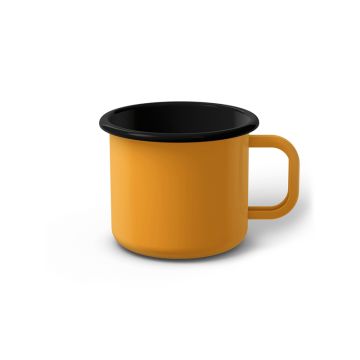 Emaille Tasse 7 cm dunkelgelb, schwarzer Rand, Innenfarbe schwarz, (Cappuccinotasse)