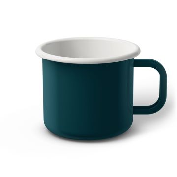 Emaille Tasse 9 cm dunkeltürkis, weißer Rand, Innenfarbe weiß, (Jumbotasse)