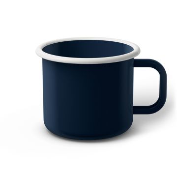 Emaille Tasse 9 cm dunkelblau, weißer Rand, Innenfarbe dunkelblau, (Jumbotasse)