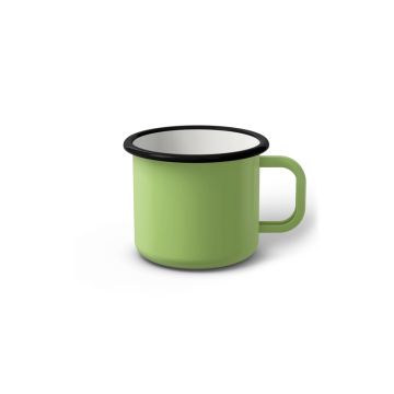 Emaille Tasse 6 cm limettengrün, schwarzer Rand, Innenfarbe weiß, (Kaffeetasse)