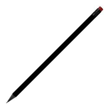 Designbleistift rund schwarz durchgefärbt, schwarz matt mit Radierer, FSC red
