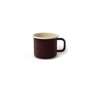 Emaille Tasse 5 cm dunkelbraun, weißer Rand, Innenfarbe beige, (Espressotasse) Emaille Tasse 5 cm dunkelbraun, weißer Rand, Innenfarbe beige, (Espressotasse)