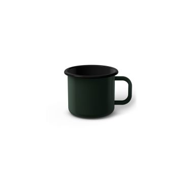 Emaille Tasse 5 cm dunkelgrün, schwarzer Rand, Innenfarbe schwarz, (Espressotasse) Emaille Tasse 5 cm dunkelgrün, schwarzer Rand, Innenfarbe schwarz, (Espressotasse)
