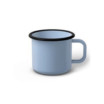 Emaille Tasse 7 cm hellblau, schwarzer Rand, Innenfarbe hellblau, (Cappuccinotasse) Emaille Tasse 7 cm hellblau, schwarzer Rand, Innenfarbe hellblau, (Cappuccinotasse)