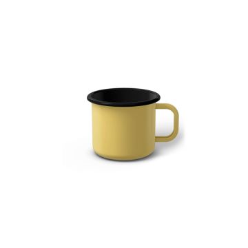 Emaille Tasse 5 cm hellgelb, schwarzer Rand, Innenfarbe schwarz, (Espressotasse) Emaille Tasse 5 cm hellgelb, schwarzer Rand, Innenfarbe schwarz, (Espressotasse)