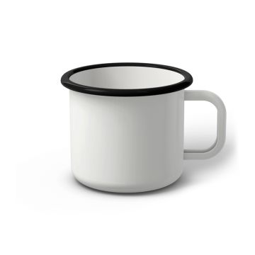 Emaille Tasse Standard 8 cm, weiß mit schwarzem Rand, (Klassiker) Emaille Tasse Standard 8 cm, weiß mit schwarzem Rand, (Klassiker)