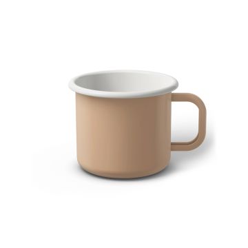 Emaille Tasse 7 cm hellbeige, weißer Rand, Innenfarbe weiß, (Cappuccinotasse) Emaille Tasse 7 cm hellbeige, weißer Rand, Innenfarbe weiß, (Cappuccinotasse)