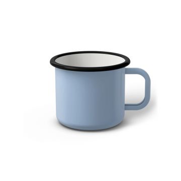 Emaille Tasse 7 cm hellblau, schwarzer Rand, Innenfarbe weiß, (Cappuccinotasse) Emaille Tasse 7 cm hellblau, schwarzer Rand, Innenfarbe weiß, (Cappuccinotasse)