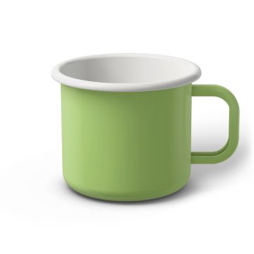 Emaille Tasse 9 cm limettengrün, weißer Rand, Innenfarbe weiß, (Jumbotasse) Emaille Tasse 9 cm limettengrün, weißer Rand, Innenfarbe weiß, (Jumbotasse)