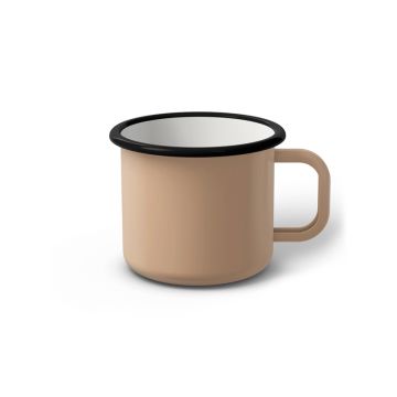 Emaille Tasse 7 cm hellbeige, schwarzer Rand, Innenfarbe weiß, (Cappuccinotasse) Emaille Tasse 7 cm hellbeige, schwarzer Rand, Innenfarbe weiß, (Cappuccinotasse)