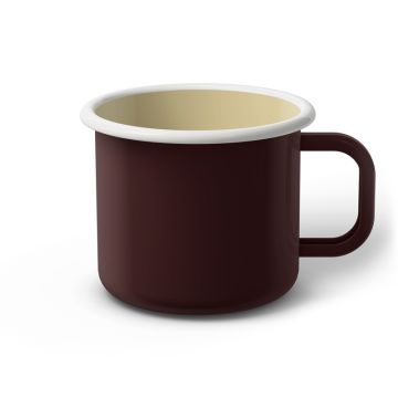 Emaille Tasse 9 cm dunkelbraun, weißer Rand, Innenfarbe beige, (Jumbotasse) Emaille Tasse 9 cm dunkelbraun, weißer Rand, Innenfarbe beige, (Jumbotasse)