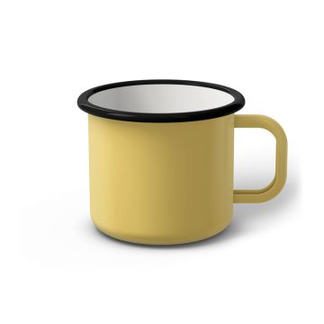 Emaille Tasse 8 cm hellgelb, schwarzer Rand, Innenfarbe weiß, (Klassiker) Emaille Tasse 8 cm hellgelb, schwarzer Rand, Innenfarbe weiß, (Klassiker)