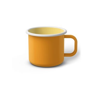 Emaille Tasse 7 cm dunkelgelb, weißer Rand, Innenfarbe hellgelb, (Cappuccinotasse) Emaille Tasse 7 cm dunkelgelb, weißer Rand, Innenfarbe hellgelb, (Cappuccinotasse)