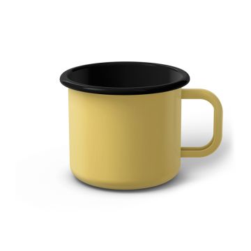 Emaille Tasse 8 cm hellgelb, schwarzer Rand, Innenfarbe schwarz, (Klassiker) Emaille Tasse 8 cm hellgelb, schwarzer Rand, Innenfarbe schwarz, (Klassiker)