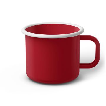 Emaille Tasse 9 cm dunkelrot, weißer Rand, Innenfarbe dunkelrot, (Jumbotasse)