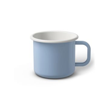 Emaille Tasse 7 cm hellblau, weißer Rand, Innenfarbe weiß, (Cappuccinotasse) Emaille Tasse 7 cm hellblau, weißer Rand, Innenfarbe weiß, (Cappuccinotasse)